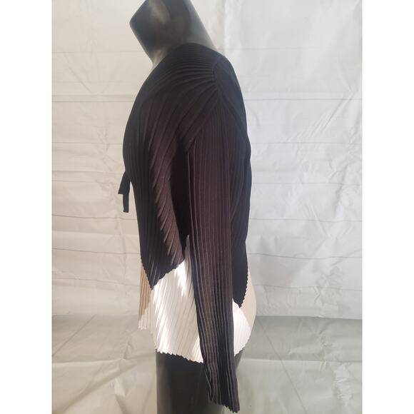 Lafayette 148 Cardigan Sweater Women's Small Cotton Black & Beige With Front Tie - Picture 4 of 9